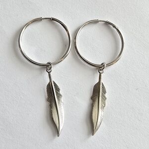 Feather hoop earrings silver tone hoops bird wing southwestern jewelry